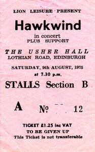 Hawkwind Ticket Stub, 1975